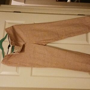 Ann Taylor Pink/White Plaid Herringbone Cuffed Pants.